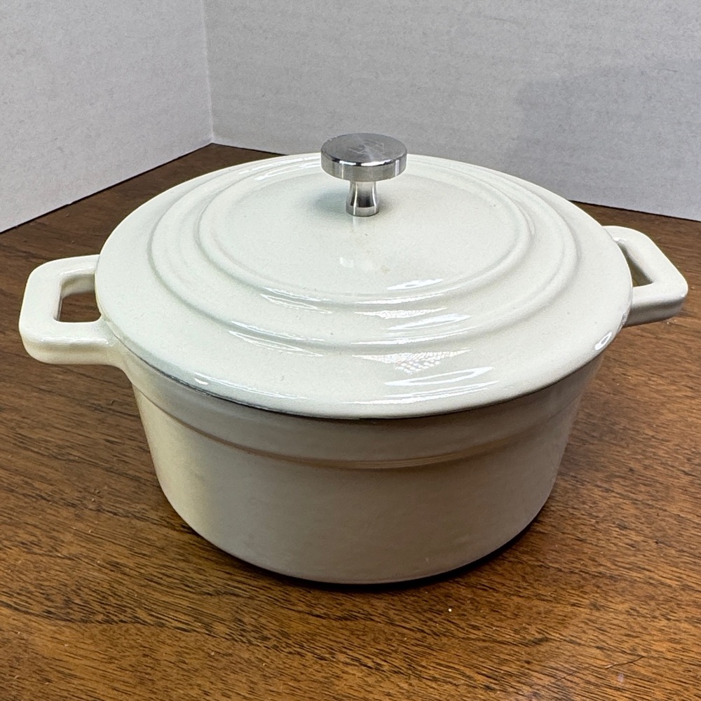 Magnolia Hearth & Hand Mini Cream Enamel Cast Iron Dutch Oven Pot, .5 qt